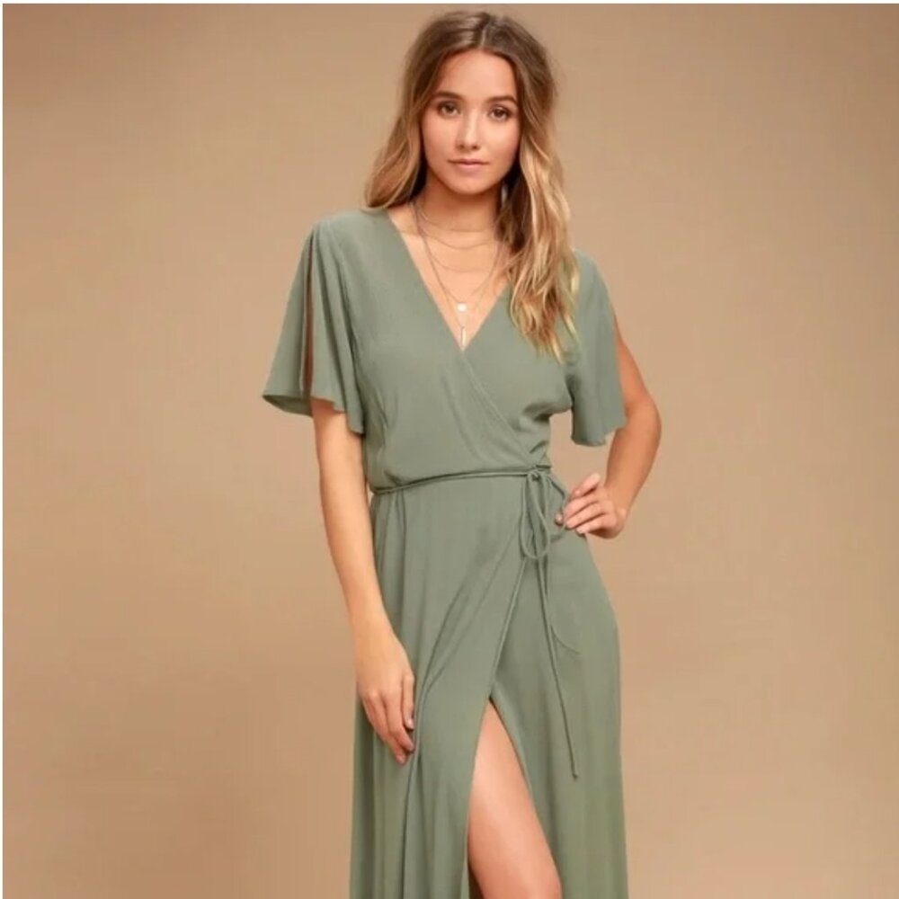 Much Obliged Olive Wrap Maxi Dress